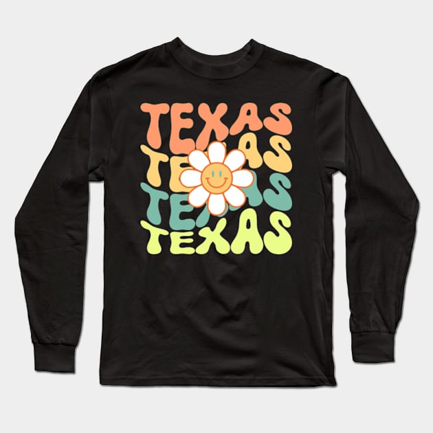 Texas Groovy Daisy Travel Wanderlust State Long Sleeve T-Shirt by Lavender Celeste